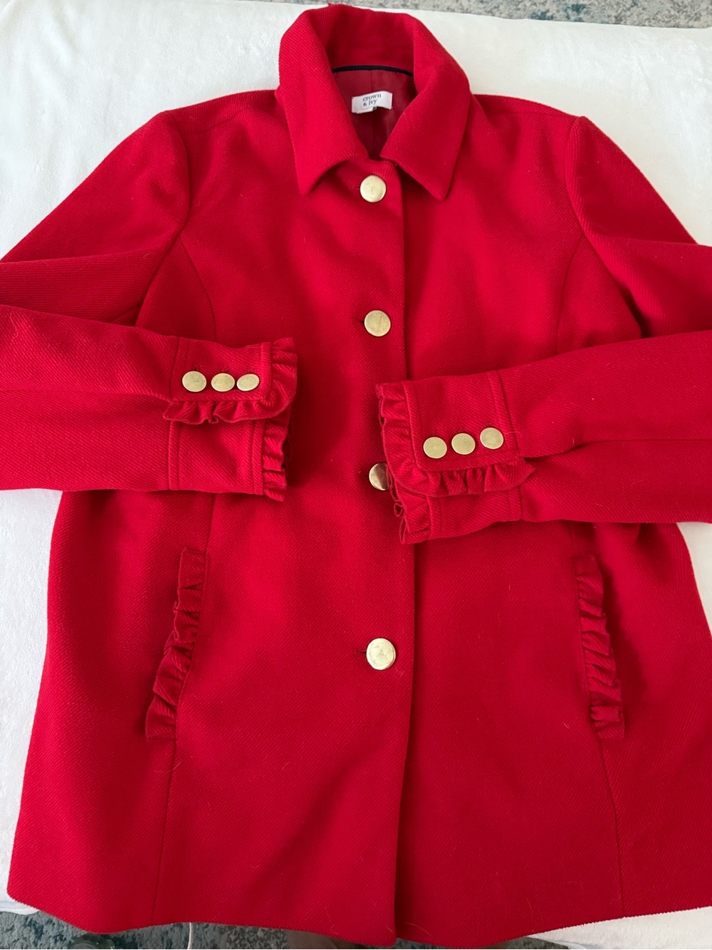 Crown & Ivy Cherry Red Pea Coat Jacket Double Breasted Size XL Women's EB2